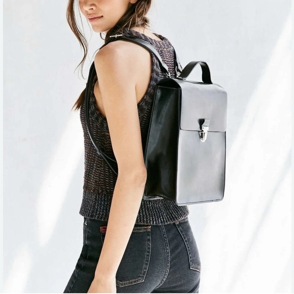 Urban‎ Outfitters Black Cooperative Ivy Backpack Vegan Leather Button Clasp